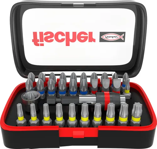 fischer Profi Bit Set 32 Teile - Werkzeug-Set für universellen Einsatz mit gängigen Bits und Bithalter. Kompakt, robust und mit Farbleitsystem für schnellen Bitwechsel - ideal für Werkstatt und Baustelle.