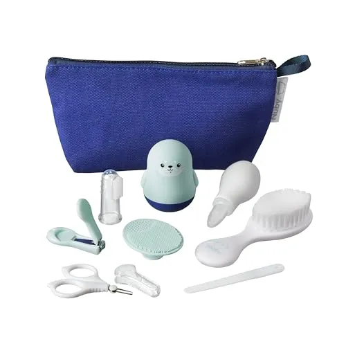 Nuby Baby-Badepflegeset mit 8 wichtigen Pflegeartikeln | Reisetasche | wasserdichtes Futter | ideal für Reisen oder zu Hause
