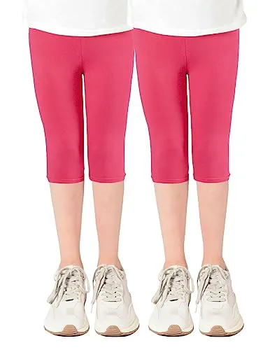 Staccato Capri Leggings Mädchen - 3/4 Hose, bequem, elastisch, vielseitig kombinierbar - Farben: Blau, Schwarz, Pink, Weiß, Größen: 92-176 (152, 2er-Pack Pink/Pink)
