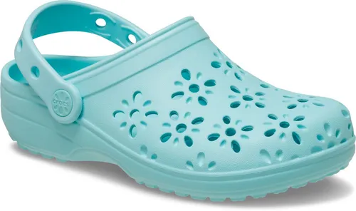 Crocs Unisex Kinder Classic Floral Cut Out Clog K, Aquamarine, 28/29 EU - Clogs & Pantoletten für Jungen mit femininen Blumen-Aussparungen, unglaublich leicht und ideal für den Sommer, einfach zu reinigen und schnell trocknend.
