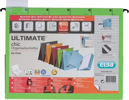 Elba Personalhefter 100333014, chic Ultimate, A4 mit Tasche, grün - Spezial-Hängeregistraturen mit 5 Fächern und Innentasche, aus umweltfreundlichem Recycling-Karton, ideal für die ordentliche Ablage von Dokumenten, Made in Germany.