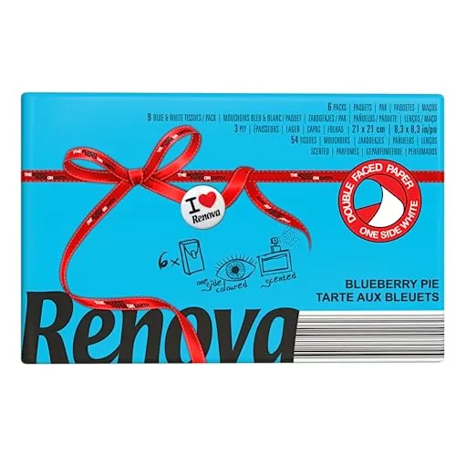 Renova Red Label Taschentücher, blau, Duft Blaubeerkuchen – 6 Packungen