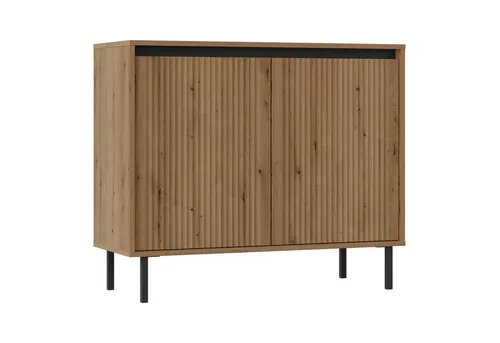 Selsey Osaka Sideboard 2-türig - Moderne Kommode mit geriffelten Fronten in Eichenholzoptik, bietet stilvolle Aufbewahrung und elegante Metallfüße für einen leichten Look.