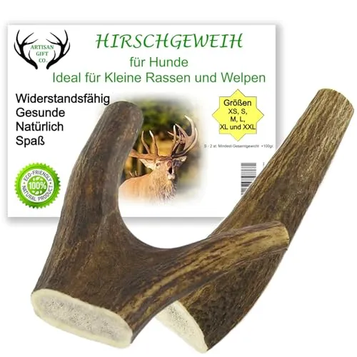 ARTISAN GIFT CO Hundesnack Rothirsch Geweih Kausnack -100% Natürlicher Gesamtnettogewicht 100gr+ (S - 2 stück)
