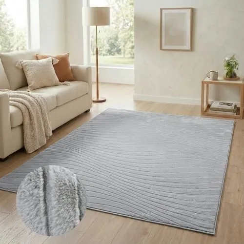 carpet city Teppich Wohnzimmer Kurzflor - 120x170 cm in Grau - Moderner 3D-Wellen-Teppich für Wohnzimmer, Schlafzimmer oder Flur. Weich & pflegeleicht mit Soft-Touch Haptik, ideal für gemütliche Akzente in jedem Raum.