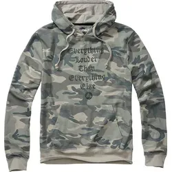 Brandit Motörhead Sweat Hoody 5XL - Grey Camo - Kapuzenpullover für Herren mit großem Motörhead Frontprint und 3D-Warpig-Druck, bequem mit Kängurutasche und hochwertigen Materialien für optimalen Tragekomfort.