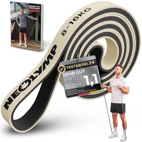 NEOLYMP Resistance Bands aus doppelbeschichtetem Naturlatex mit Fitness E-Book - Lange Fitnessbänder für Krafttraining, Widerstandsbänder, Klimmzugbänder (sehr leicht | 8-16 kg)