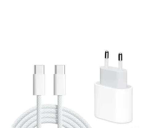 Ventarent Schnellladeset für Apple iPhone 16/17 Pro/Plus/Pro Max inkl. 1m Kabel Smartphone-Ladegerät (2,77 mA, Ladeset, 2-tlg., 1x Ladekabel (gewebt) 1 Meter + 1x Adapter 20 Watt USB-C, Fast Charging, gewebtes Kabel)