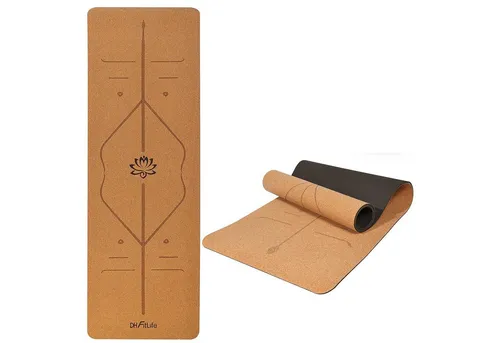 DH FitLife Yogamatte aus hochwertigem Kork & TPE, Gymnastikmatte 183 x 61 x 0,6 cm (naturfreundliche und rutschfeste Fitnessmatte, Korkmatte dicker mit Orientierungslinien), hautverträglich, leicht und tragbar