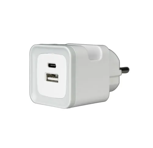 Ladesteckdose Multistecker Adapterstecker Schutzkontakt mit USB C Verteiler Mehrfachstecker 2-Fach 1 Schuko and 1 Euro Steckdosen senkrecht Weiss (85316)