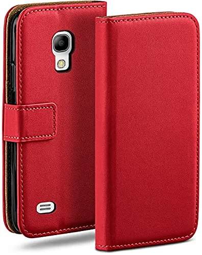 moex Book Case für Samsung Galaxy S4 Handyhülle mit Kartenfach, Hülle klappbar 360 Grad Schutzhülle, Klapphülle Flip Case Cover, PU Leder Handytasche Lederhülle, Rot