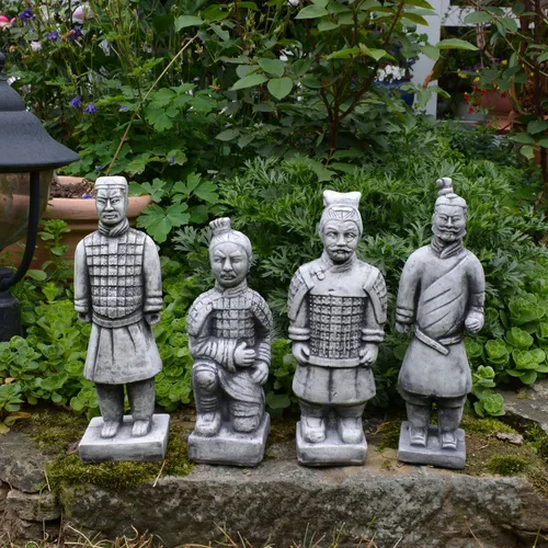 gartendekoparadies.de Gartenfigur Chinesische Terrakotta-Krieger, Steinfiguren, 4er-Set, H. 31-37 cm, (4er-Set), Frostsicher