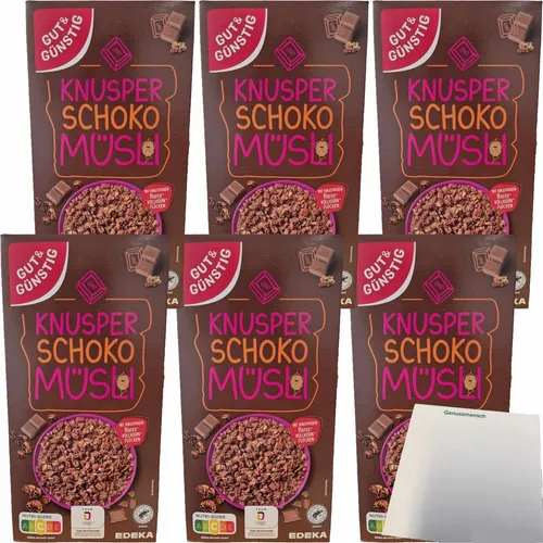 Gut&Günstig Knusper Schoko Müsli mit knusprigen Hafervollkornflocken 6x600g