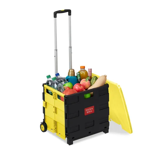 relaxdays Klappbarer Einkaufstrolley mit Deckel, Gelb