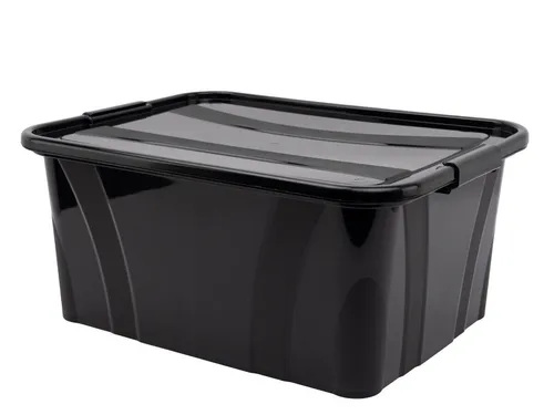 Aufbewahrungsbox, schwarz mit Deckel, 32 Liter Kunststoffbox Campingbox Behälter