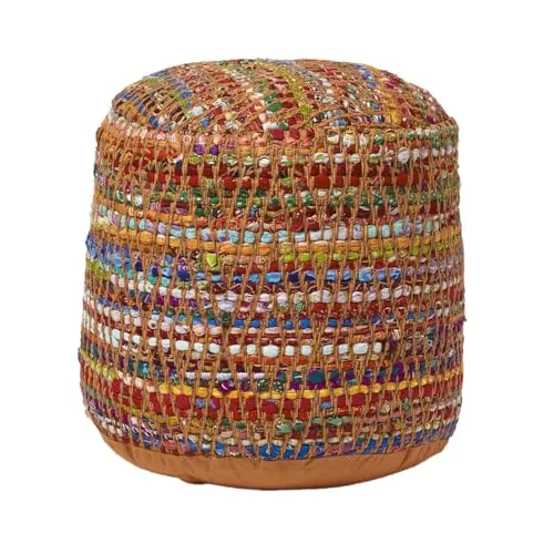 Homescapes Chindi Pouf Sitzhocker Fußhocker rund Ethno Look bunt 45 cm Durchmesser 40 cm hoch