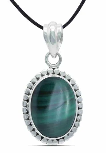 mantraroma Kettenanhänger 925 Silber Malachit grüner gestreifter Stein Edelstein Kettenanhänger Damen Sterling Silber Halskette Anhänger Geschenk (MAH-123-10)