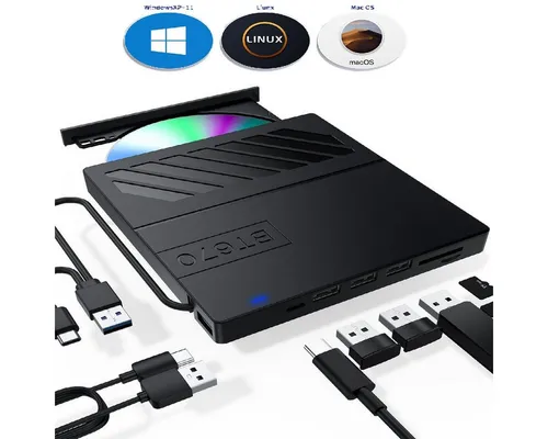 Welikera 7-in-1 USB Ultra Slim Portable CD/DVD Player Writer für Laptops DVD-Brenner