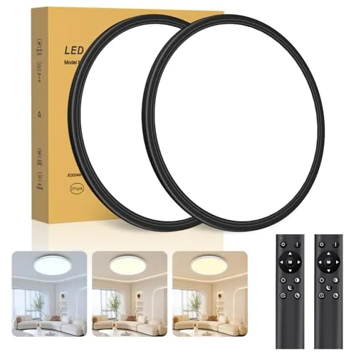Stücke Deckenlampe LED Deckenleuchte mit Fernbedienung Dimmbar (3000K-6500K), 24W 2800LM, IP44 | Ø30cm (2,4cm) | Küchenlampe, Deckenleuchten Für Wohnzimmer, Schlafzimmer, Badezimmer, Schwarz 2