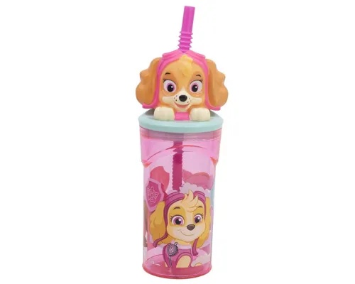 PAW PATROL Trinkflasche Becher 3D Kindertrinkbecher 360 ml mit Strohhalm & Figurdeckel