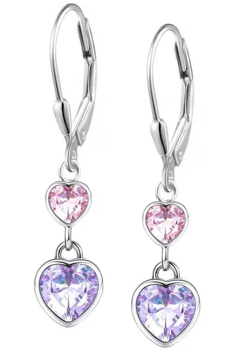 Limana Paar Ohrhänger 925 Silber Herz hängende Brisur Ohrringe für Kinder Mädchen rosa lila (Geschenk Weihnachten Geburtstag Nikolaus Ostern Weihnachtsgeschenk), Kinderohrringe Mädchenohrringe Kinderschmuck Schmuck