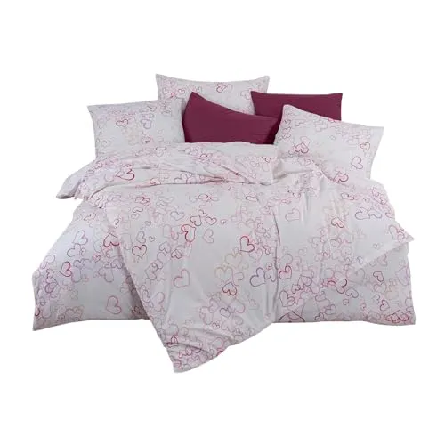 TRAUMSCHLAF Bettwäsche Set, 2-teilig Renforce in pink mit Herzmotiv - Bettwäsche-Set aus hochwertiger Renforce Baumwolle, 100% atmungsaktiv und maschinenwaschbar bis 60°C, ideal für einen erholsamen Schlaf.