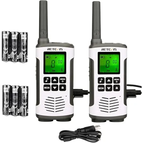Retevis RT45 Walkie Talkie, Aufladbar USB Lizenzfrei 16 Kanäle, VOX Taschenlampe PMR446 Walkie Talkie Familie Rettung die Nothilfe(2er)
