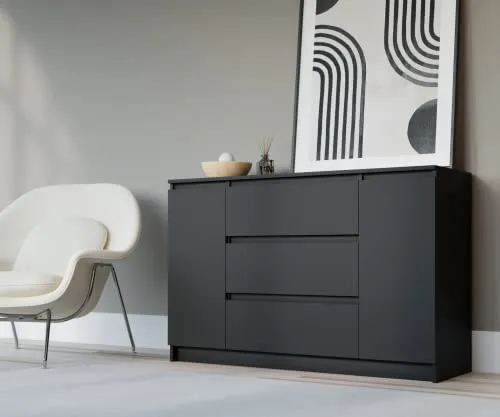 3E 3xE living.com Kommode 120 cm in Schwarz - 120 x 78 x 39 cm (B/H/T)