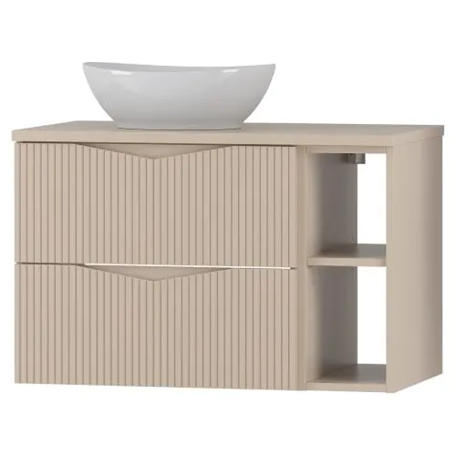 Lomadox Waschtisch 80 cm in Beige mit Rillenfront und Softclose-Schubladen
