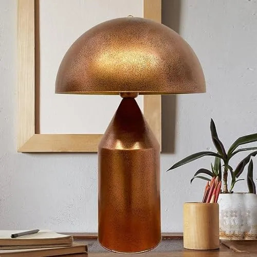 bamyum Lipeo Retro Tischlampe - Pilz Lampe in Kupferfarbe - Tischlampen im Vintage-Stil, ideal für Schlafzimmer und Arbeitszimmer. Hochwertige Metallverarbeitung mit E27 Sockel für vielseitige Leuchtmittel.