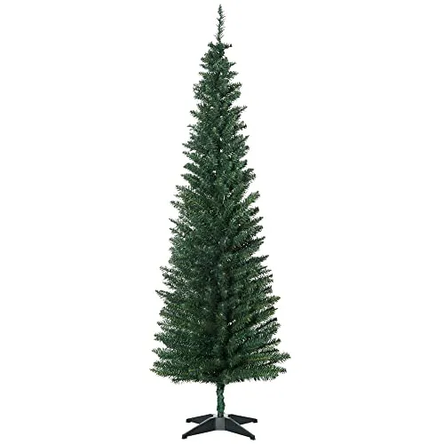 HOMCOM Künstlicher Weihnachtsbaum 1,8 m - Platzsparend und Realistisch - Künstliche Weihnachtsbäume: 1,8 m schmaler Christbaum mit 390 Ästen für eine natürliche Optik, ideal für kleine Räume. Leicht auf- und abbaubar mit stabilen Ständer für sichere Weihnachtsdeko.