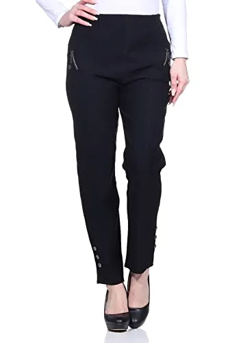 Sommerhosen Damen - Stretch Hose mit Gummizug - Schlupfhose - luftig leichte Stoffhose - Freizeithose - Größe 38 bis 54 (40-42, Schwarz)