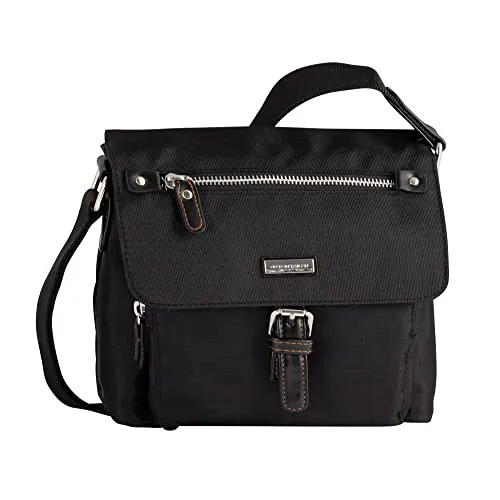 TOM TAILOR Rina Damen Überschlagtasche - Kleine Umhängetasche in Schwarz, verstellbare Schulterriemen und zahlreiche Fächer für optimale Organisation