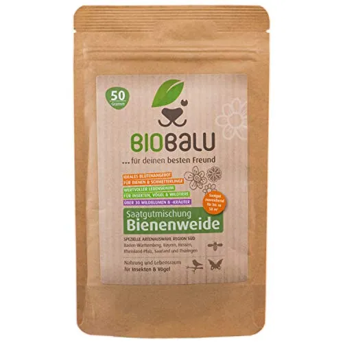 Biobalu Bienenweide - Blumenwiese Samen mehrjährig & winterhart, Samen - Über 40 heimische Blumen und Wildkräuter, spezielle Artenauswahl für Süddeutschland 50g