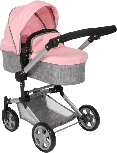 Bayer Chic 2000 Puppen Kombi-Puppenwagen LINUS Melange grau-rosa - Puppenwagen für Kinder, mit stilvollem Melange-Design in grau-rosa und leichtem Gewicht von nur 4,4 kg für einfachen Transport und Spielspaß.