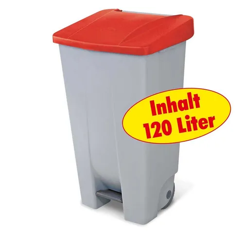 BRB-Lagertechnik Mülleimer Tret-Abfallbehälter mit Rollen, Inhalt 120 Liter, Leichte Mülltrennung durch farbige Deckel