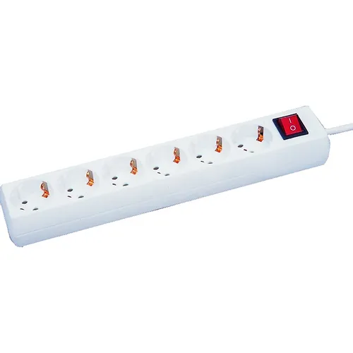 6-fach Steckdosenleiste - weiß - mit Schalter