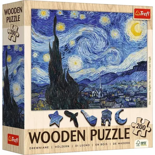 Puzzle 200  Drewniane Gwiaździsta Noc Vincent Van Gogh 20248 Trefl 5900511202489