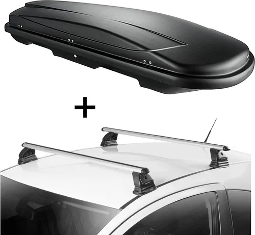 Dachbox VDPJUXT400 400 Liter schwarz abschließbar + Dachträger VDP EVO ALU kompatibel mit für Fiat Fiorino 3-5 Türer 1987-2001