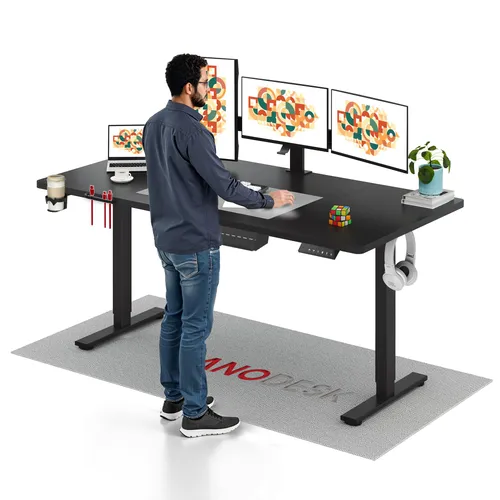 SANODESK Höhenverstellbarer Schreibtisch 180x80cm elektrisch 4 Memory-Funktion, Antikollisionsschutz, 70kg Tragkraft, mit Haken und Ablagebox(Schwarz)