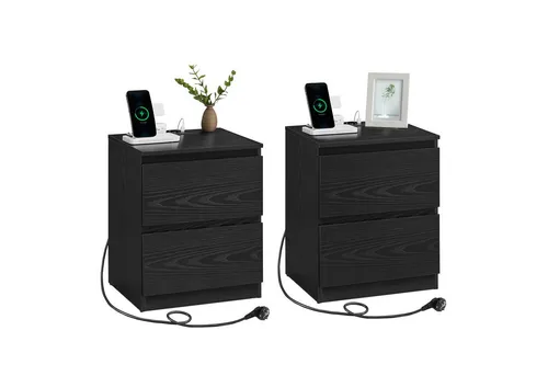 VASAGLE Nachttisch mit Steckdosenleiste, 2er Set