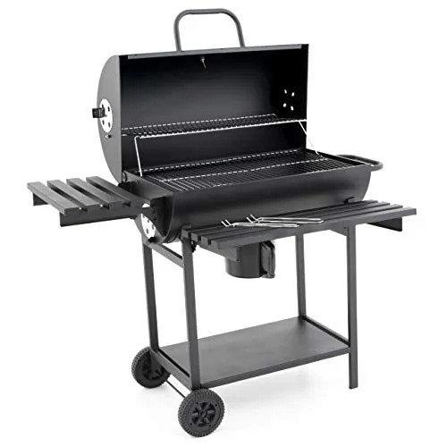 Nexos Trading Grillwagen Holzkohlegrill Gartengrill BBQ Smoker 4-beinig 62cm Grillfläche Klapp-Deckel mit Thermometer massiv Stahlblech klappbare Ablageflächen Thermometer