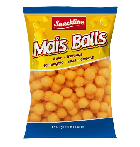 Snackline Mais Balls Käse - Gesalzener Maissnack 125g - Chips mit intensivem Käsegeschmack, perfekt für den Snackgenuss zwischendurch. Ideal für Partys oder gemütliche Abende!