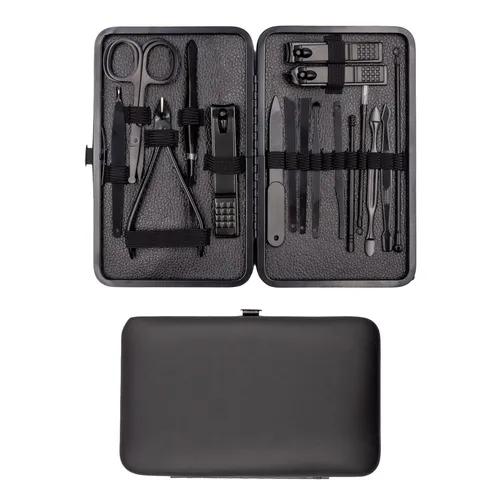 18-tlg. Nagel Set für perfekte Maniküre und Pediküre - Umfassendes Maniküre Set mit Nagelknipser, Scheren und Feilen aus hochwertigem Edelstahl. Ideal für die professionelle Nagelpflege zuhause. Farbe: Schwarz.