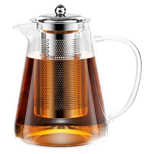 Gvolatee Teekanne Glas, 1300ML Teekanne mit Siebeinsatz, Borosilikatglas Teeservice, Glasteekanne, Teekanne Glas mit Siebeinsatz, Teekanne mit Sieb, Tee-Ei für lose Blätter Teekanne