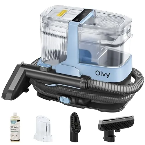 Olvy Teppichreiniger 2.0 - 17.000 PA Fleckenentferner - Haushaltsbedarf: Leistungsstarker Teppichreiniger mit Selbstreinigungsfunktion und 500ml Reiniger für streifenfreie Ergebnisse. Ideal für Teppiche, Sofas, Matratzen und Autos.