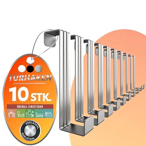 4happy Türhaken zum Einhängen, 10er Set - Kleiderhaken Tür aus Edelstahl, Haken zum Einhängen einzeln verwendbar oder als Türhakenleiste einsetzbar, mit hoher Tragkraft