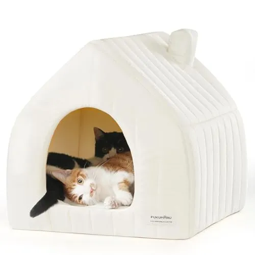 FUKUMARU Katzenbett für große Katzen – Waschbare Katzenhöhle 43x43x45 cm