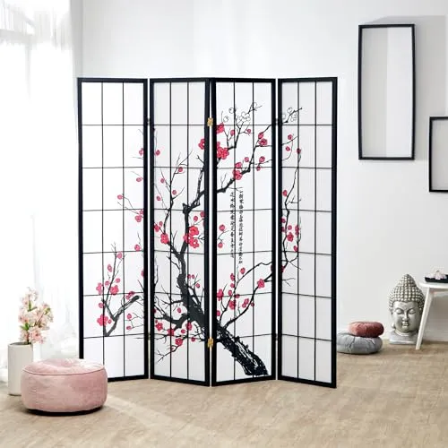 Homestyle4u 4-tlg. Paravent in Schwarz 176x179 cm in schwarz von Homestyle4u