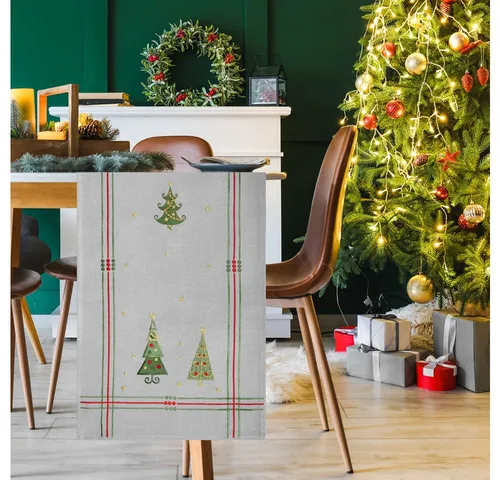 DecoHomeTextil Heimtextilmanufaktur Tischdecke Leinen Optik Christmas wasserabweisend, Weihnachten, Tanne, X-Mas, wasserabweisend